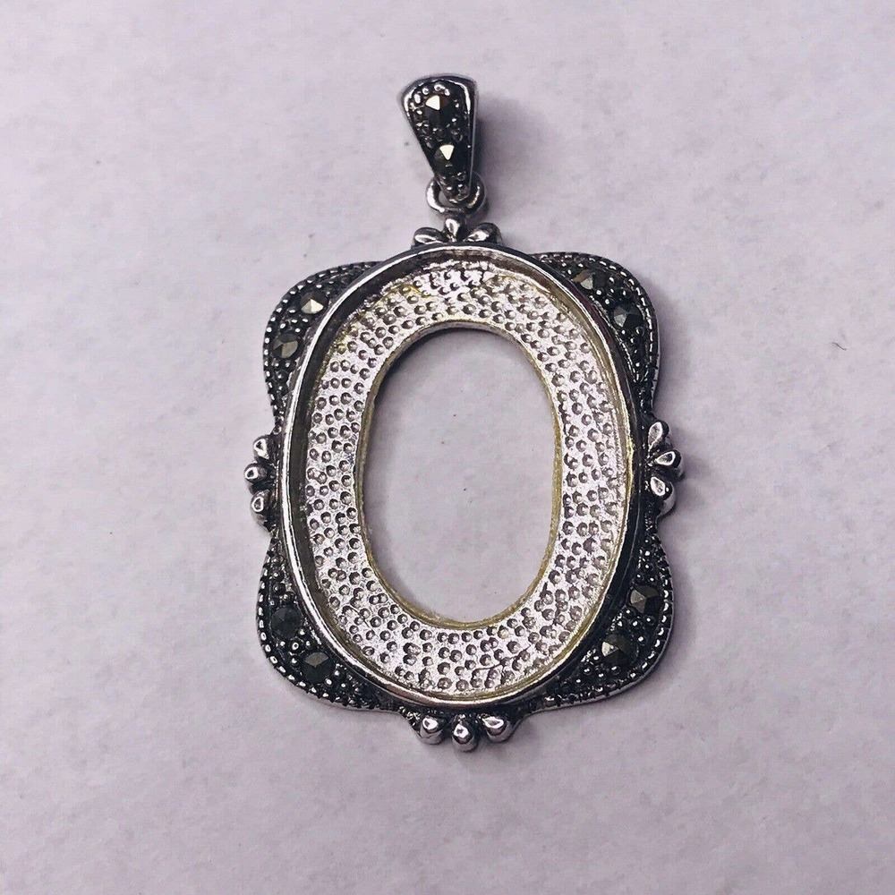 Sterling Silver Frame Charm‎ Pendant Marcasite Edges Bezel Stamped 925